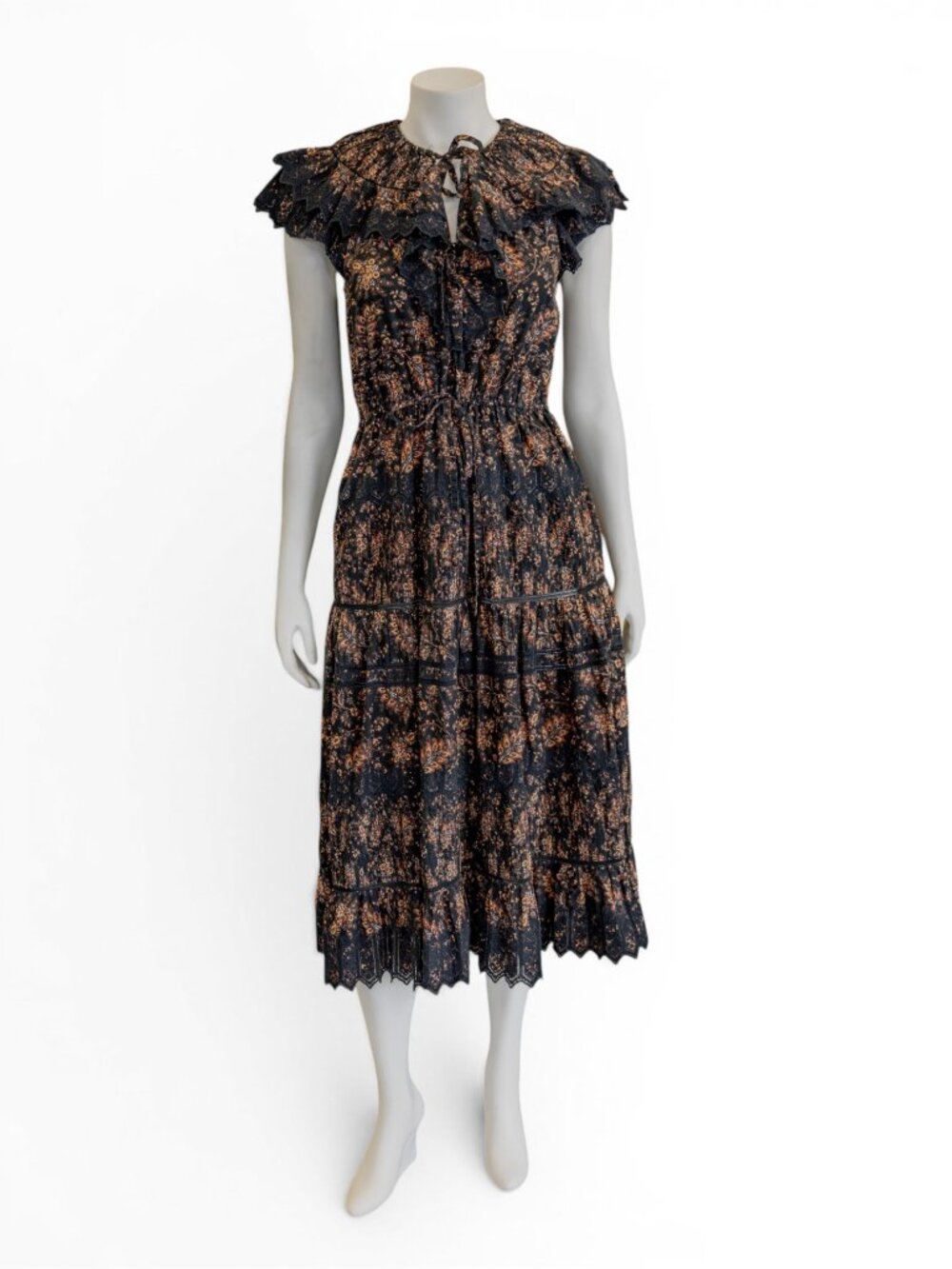 Ulla Johnson Jacqueline Yoked Midi Dress with Lace